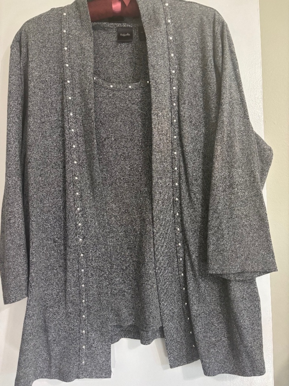Rafaella 2-pc tank and sweater set 1x/2x Plus size Grey heather w/silver detail